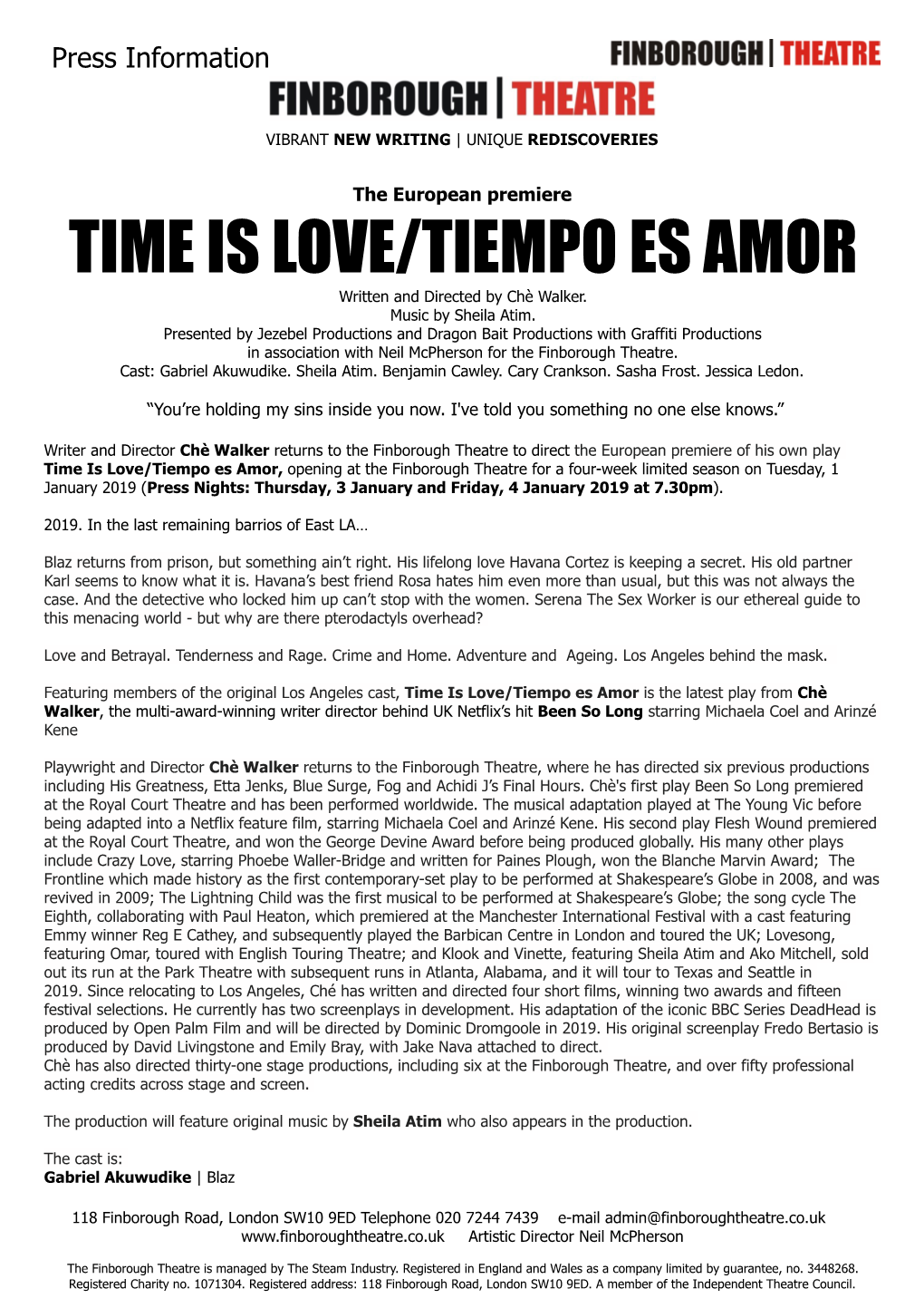 TIME IS LOVE/TIEMPO ES AMOR Written and Directed by Chè Walker