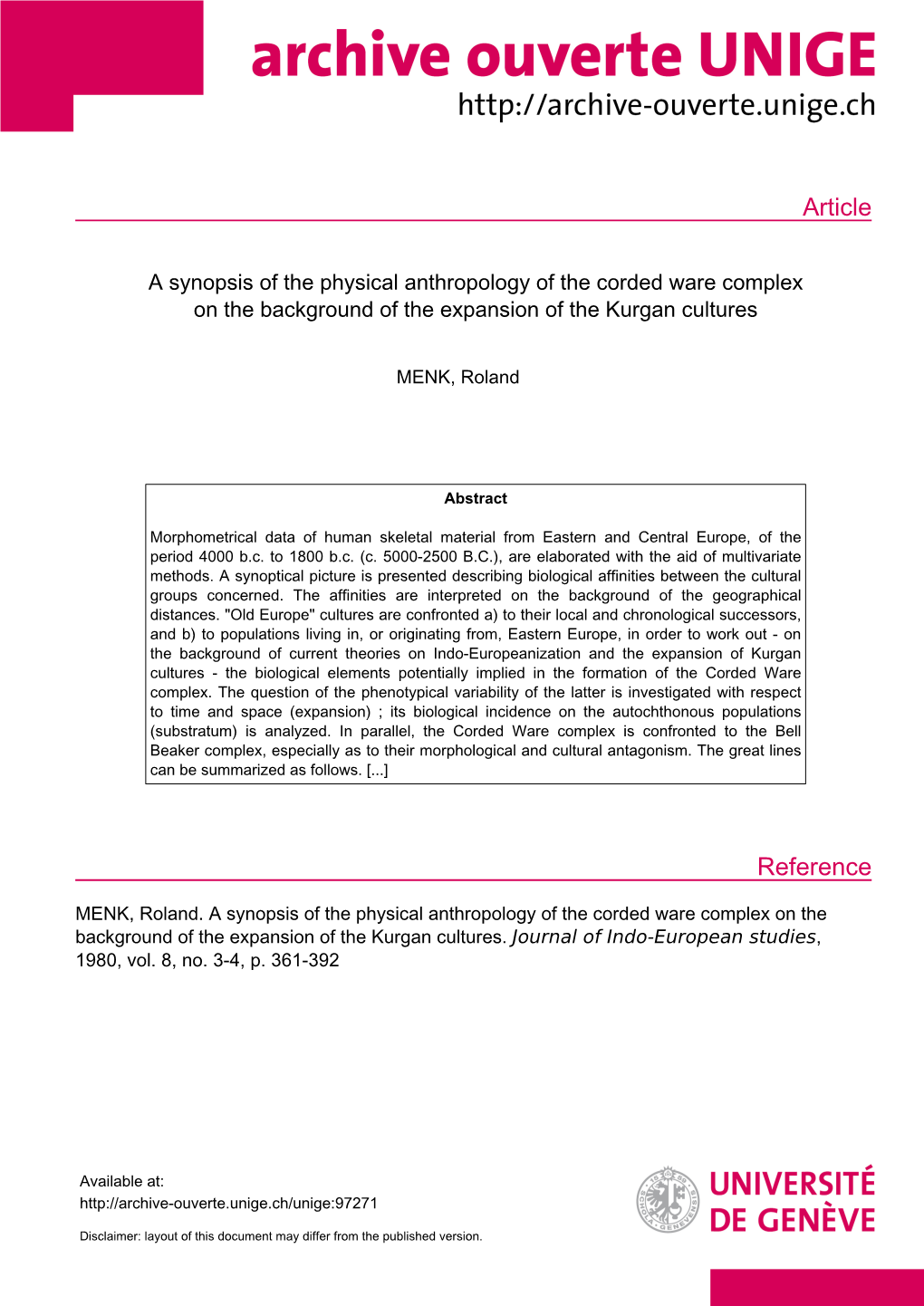 A Synopsis of the Physical Anthropology of the Corded Ware Complex on the Background of the Expansion of the Kurgan Cultures