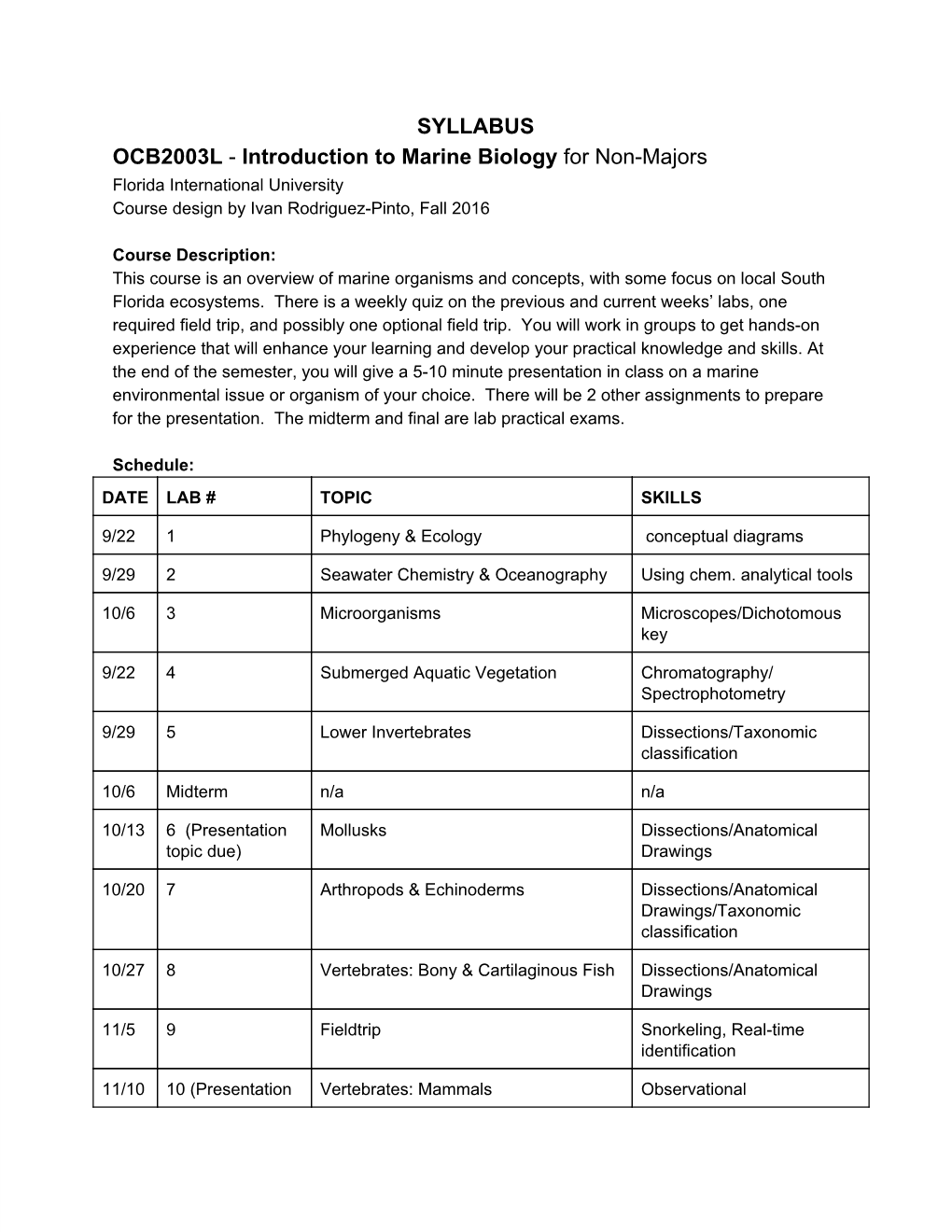 Introduction to Marine Biology​ for Non-Majors