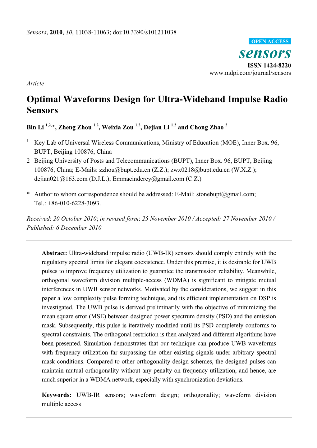 Optimal Waveforms Design for Ultra-Wideband Impulse Radio Sensors