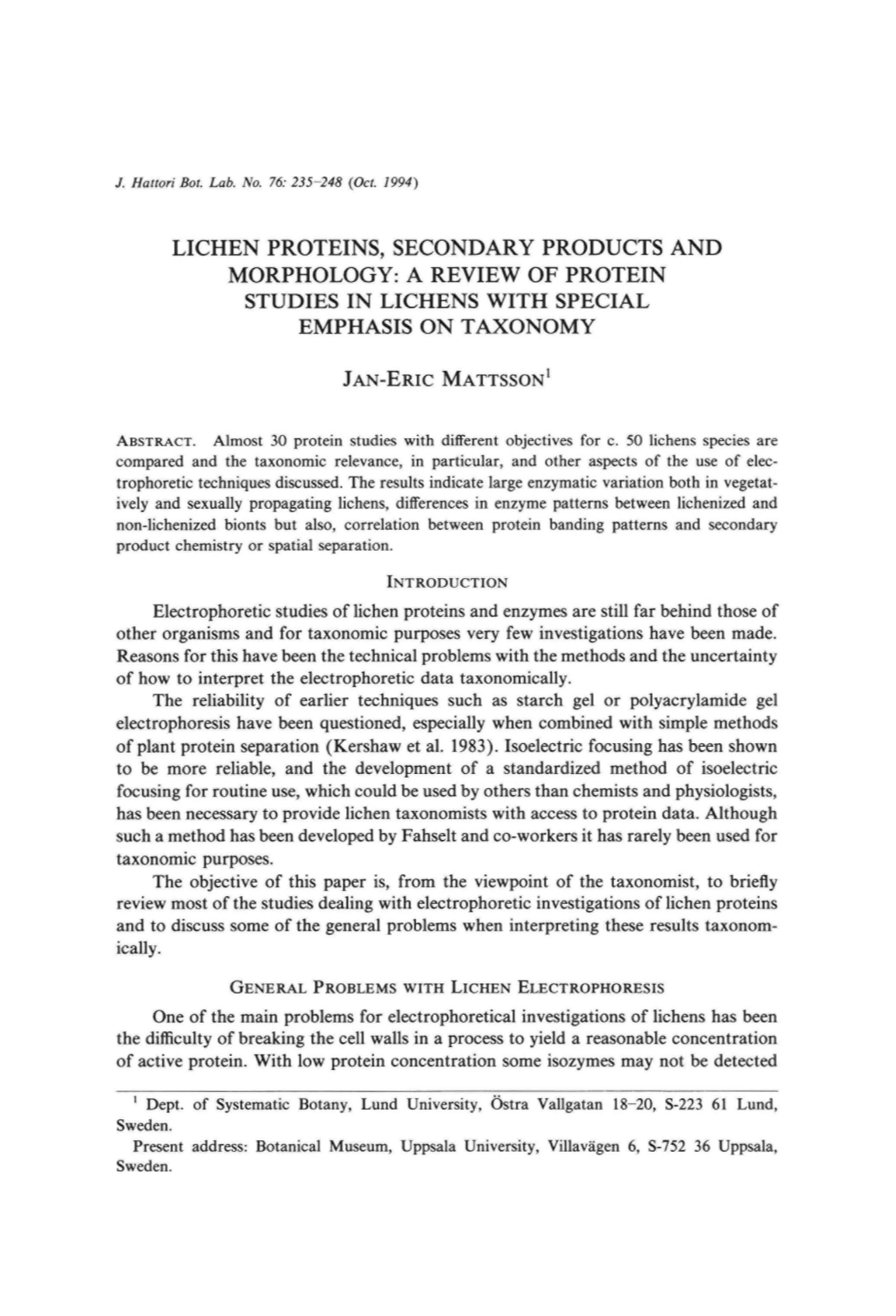 Lichen Proteins, Secondary Products and Morphology: a Review of Protein Studies in Lichens with Special Emphasis on Taxonomy