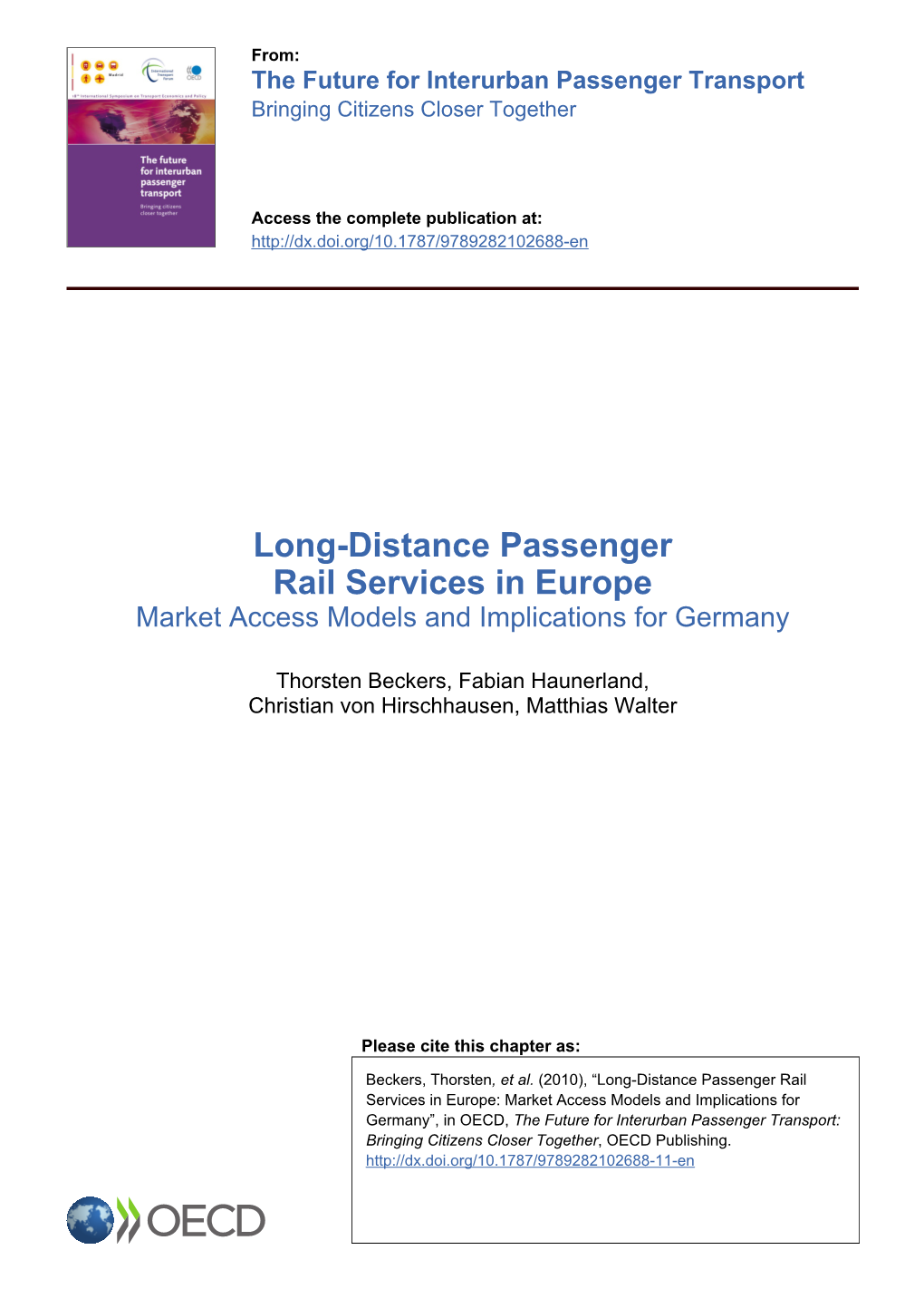 Long-Distance Passenger Rail Services in Europe Market Access Models and Implications for Germany