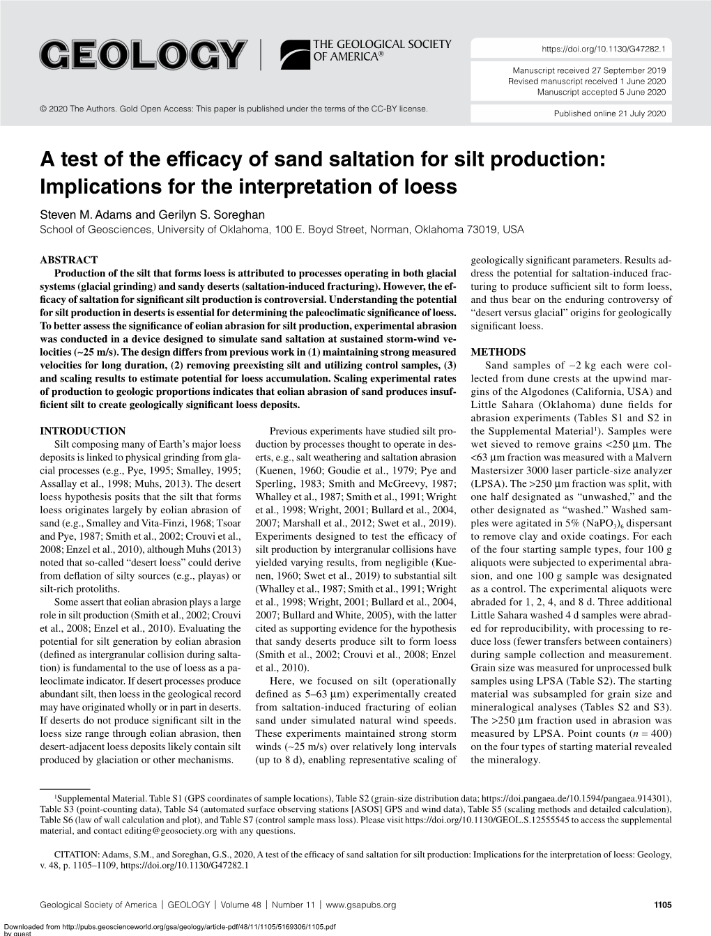 A Test of the Efficacy of Sand Saltation for Silt Production: Implications for the Interpretation of Loess Steven M