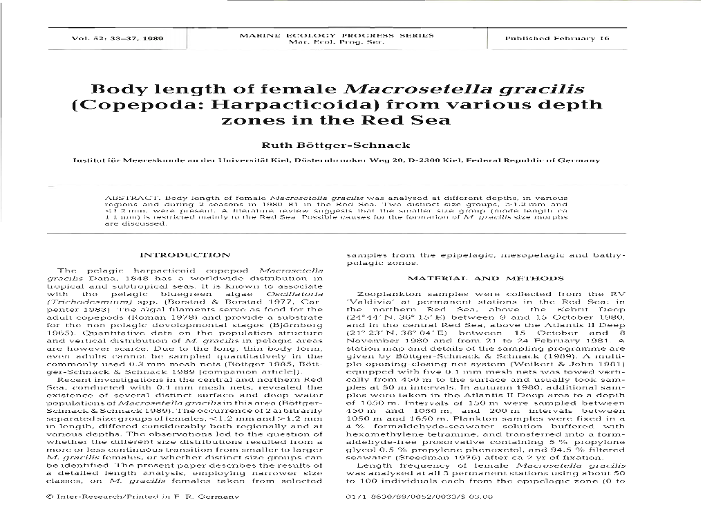 Copepoda: Harpacticoida) from Various Depth Zones in the Red Sea