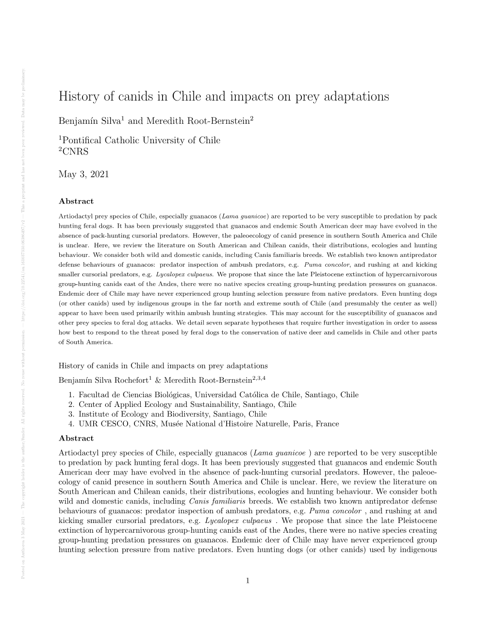 History of Canids in Chile and Impacts on Prey Adaptations