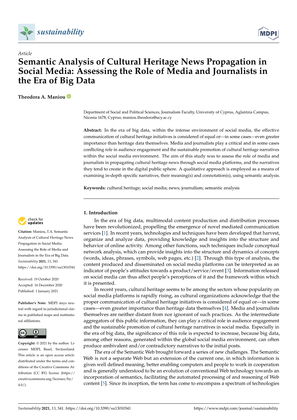Semantic Analysis of Cultural Heritage News Propagation in Social Media: Assessing the Role of Media and Journalists in the Era of Big Data