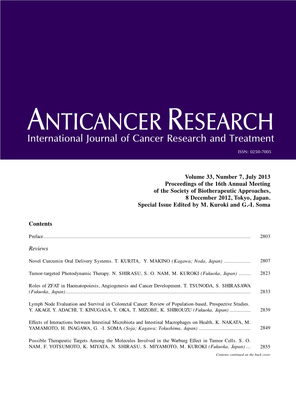 ANTICANCER RESEARCH International Journal of Cancer Research and Treatment