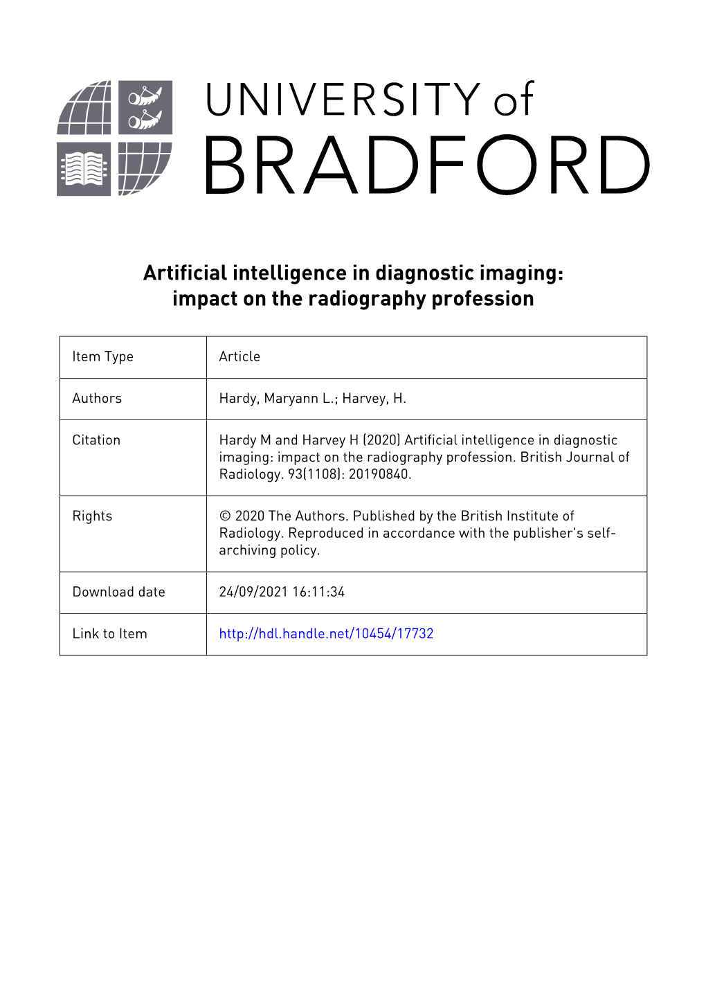 Artificial Intelligence in Diagnostic Imaging: Impact on the Radiography Profession