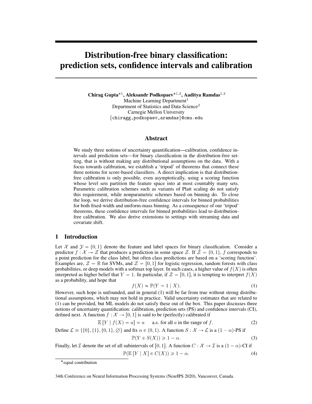 Distribution-Free Binary Classification