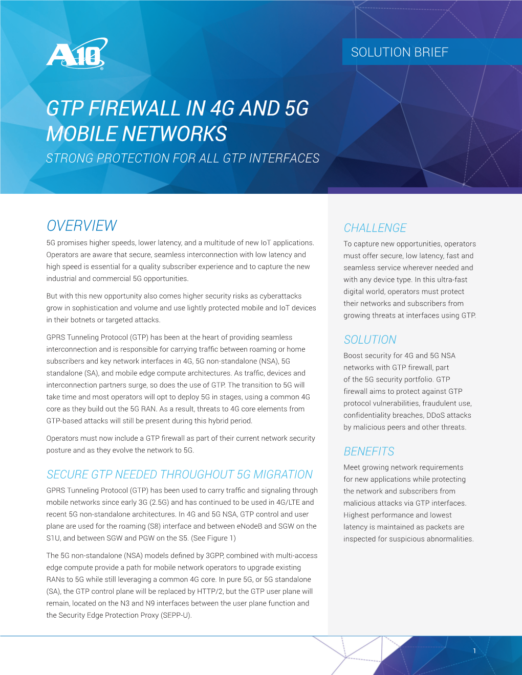 SOLUTION BRIEF GTP Firewall for 4G and 5G Mobile Networks