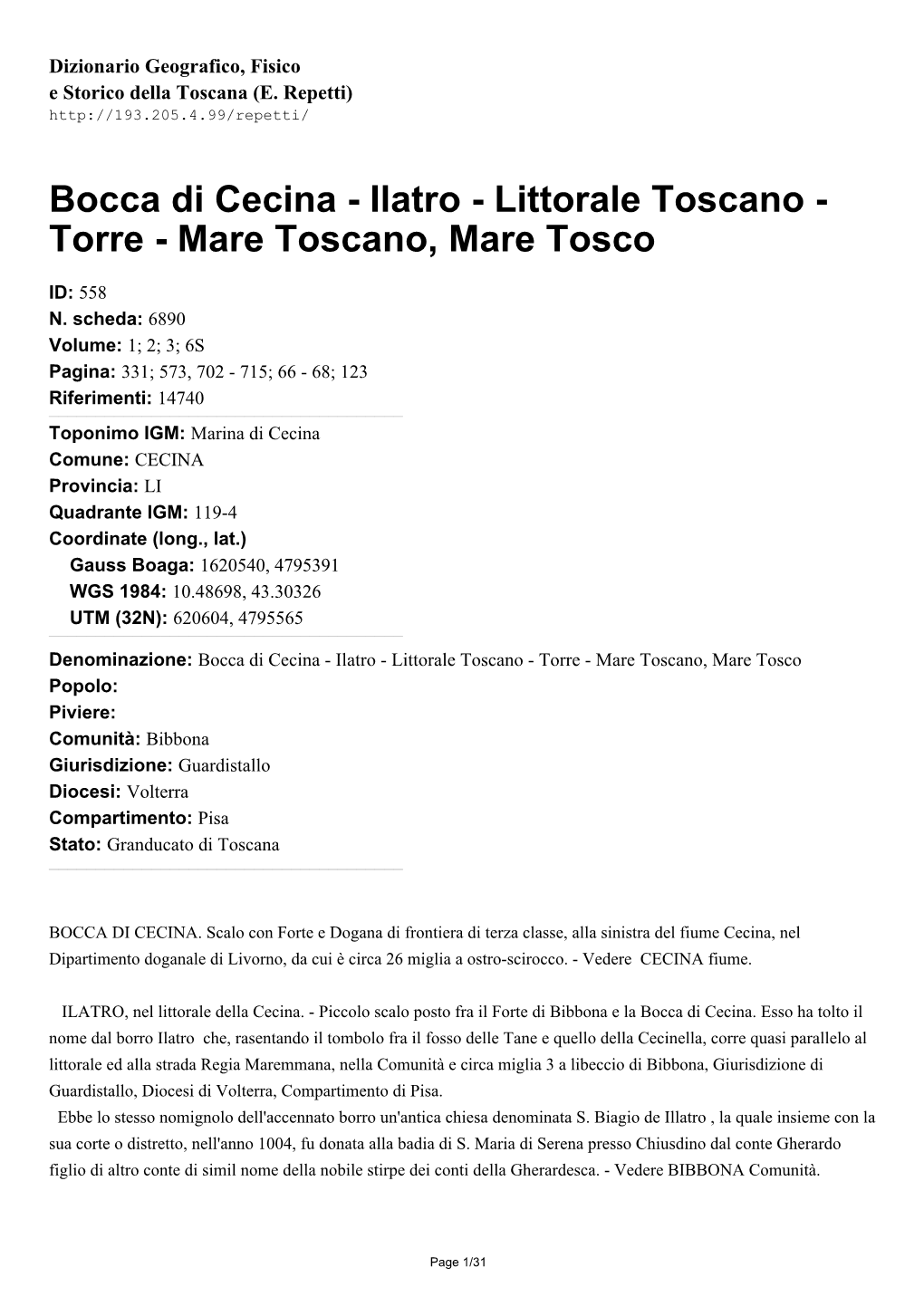Bocca Di Cecina - Ilatro - Littorale Toscano - Torre - Mare Toscano, Mare Tosco
