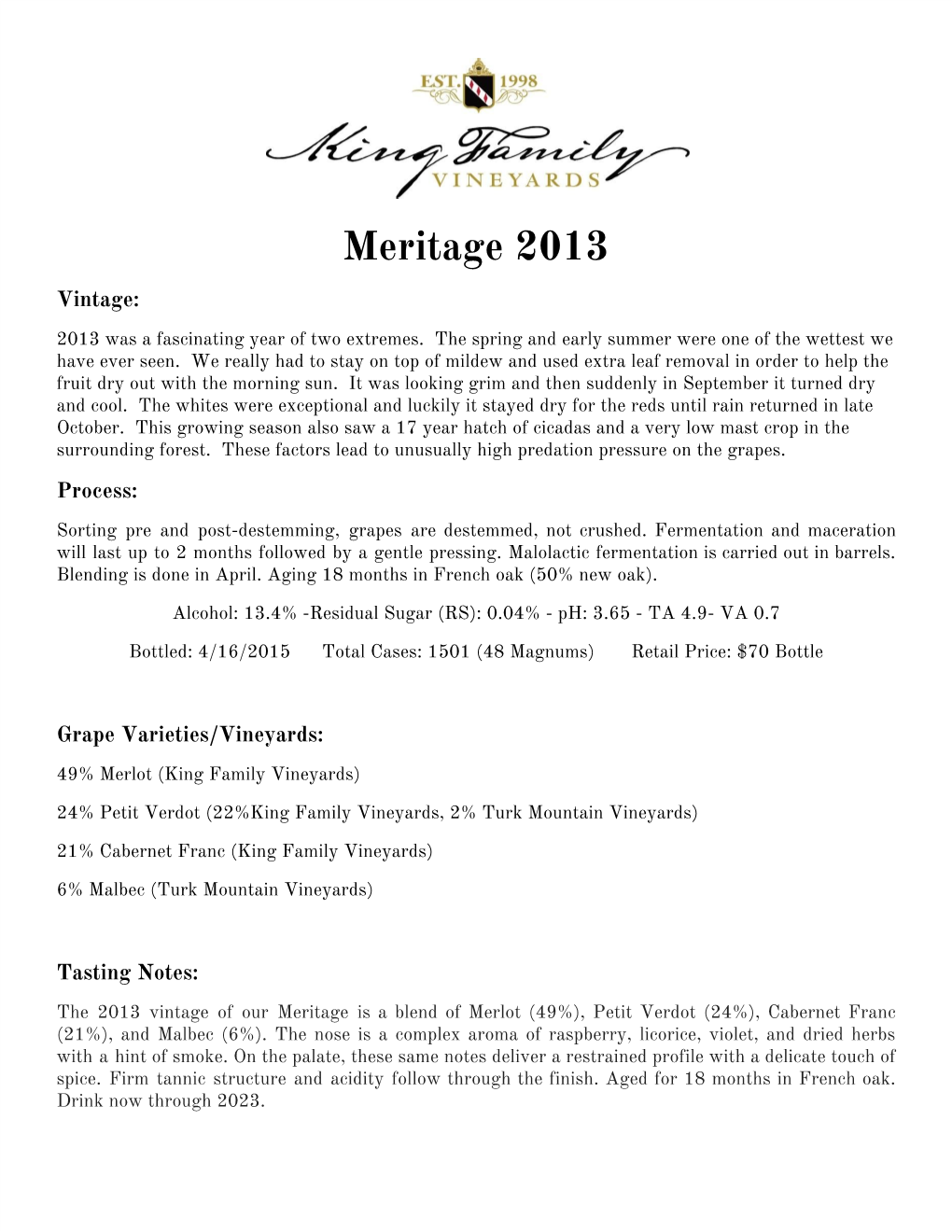 Meritage 2013 Vintage