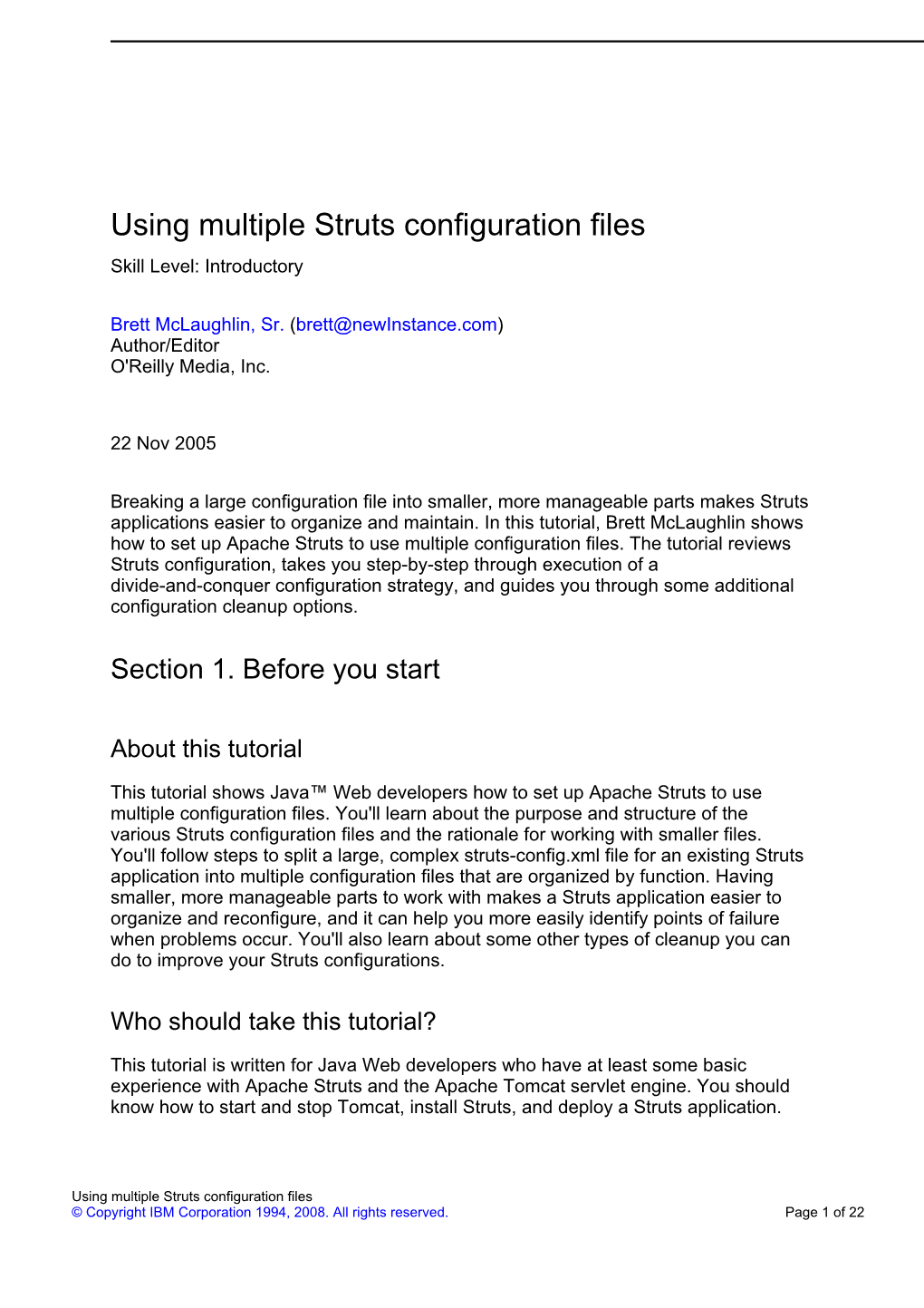 Using Multiple Struts Configuration Files Skill Level: Introductory