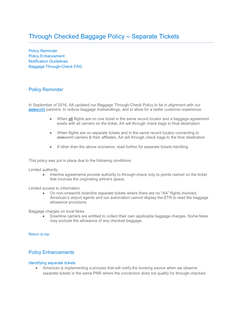 Through Checked Baggage Policy – Separate Tickets