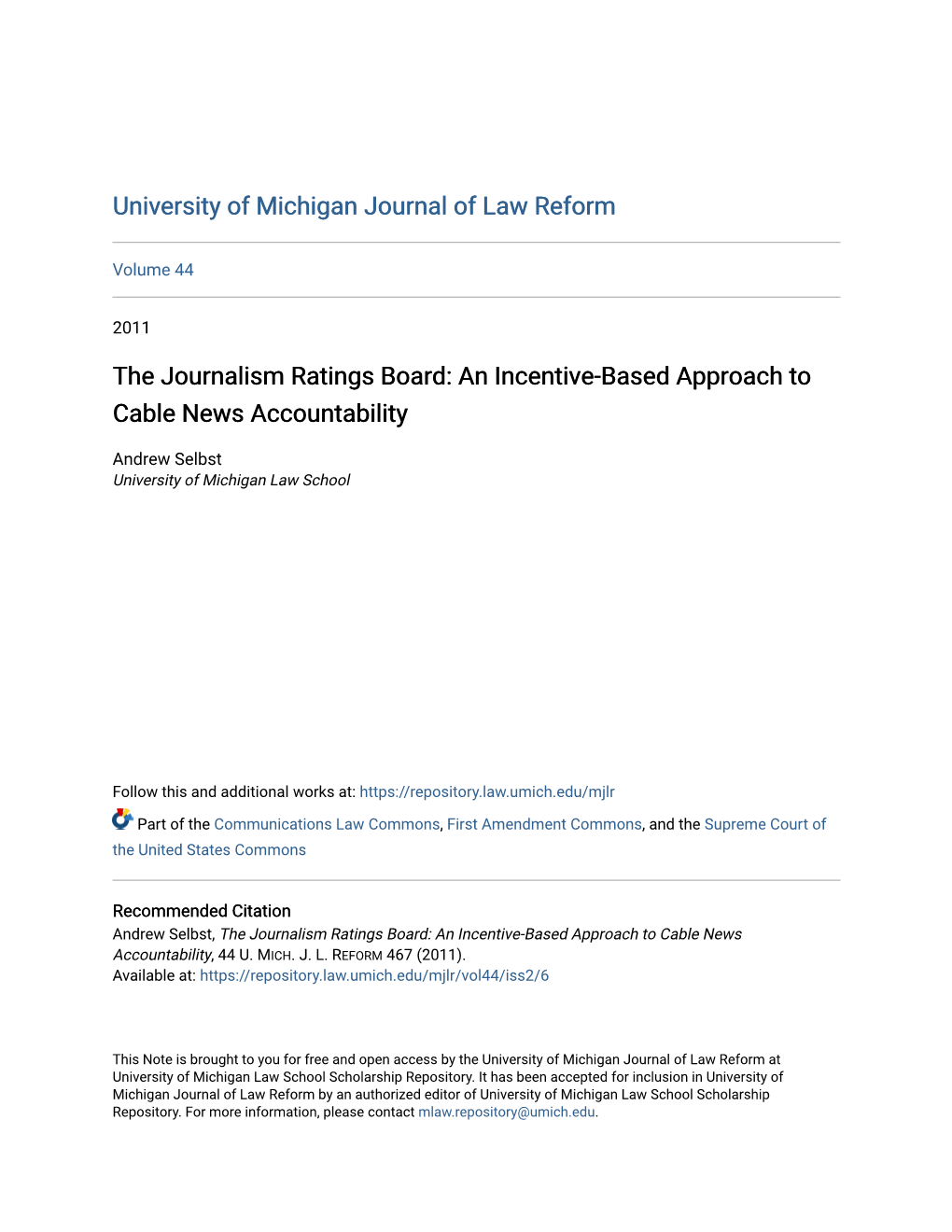 The Journalism Ratings Board: an Incentive-Based Approach to Cable News Accountability