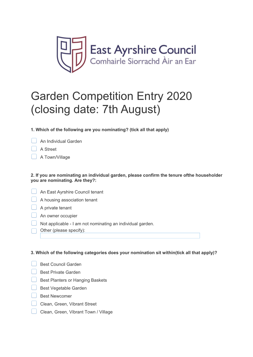 Garden Competition Form