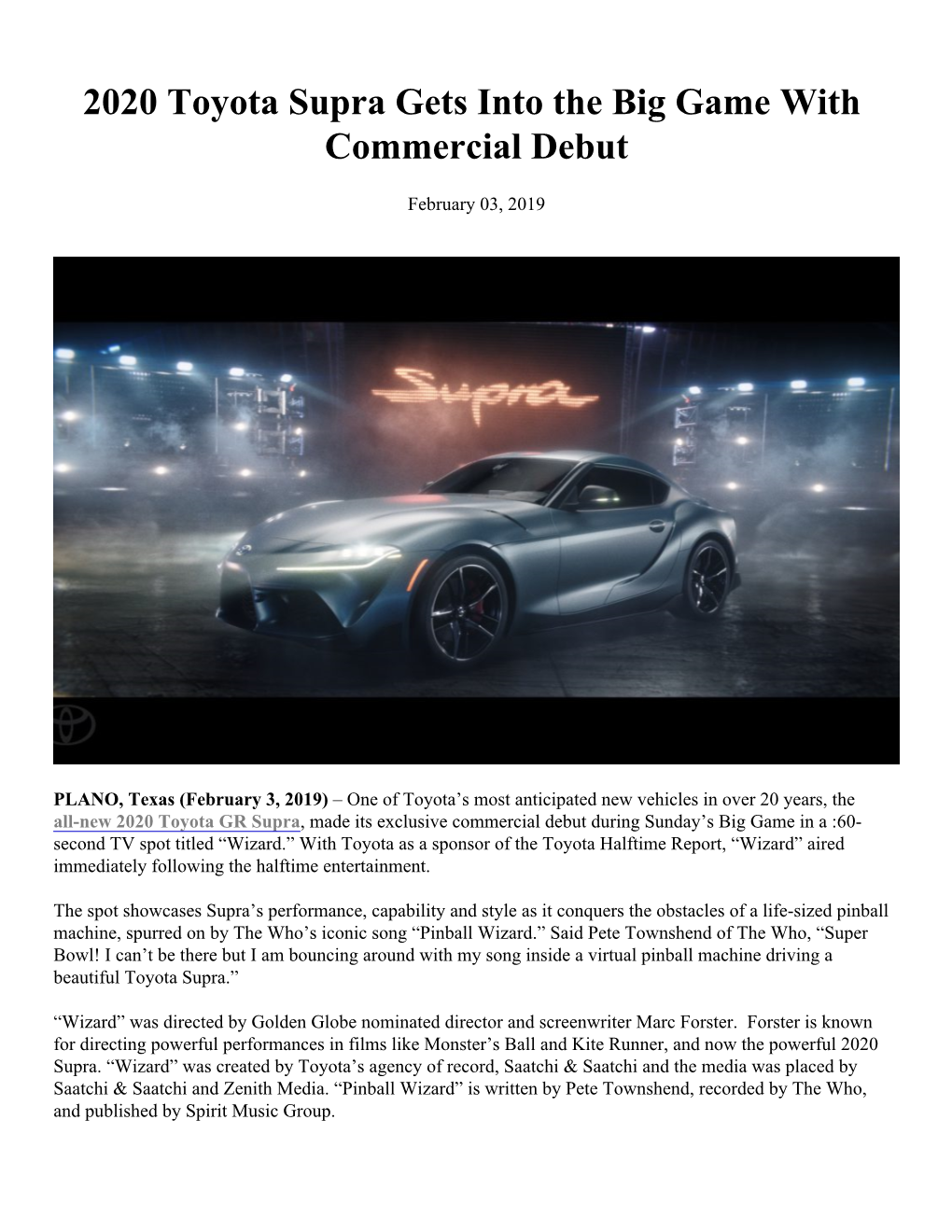 2020 Toyota Supra Gets Into the Big Game with Commercial Debut
