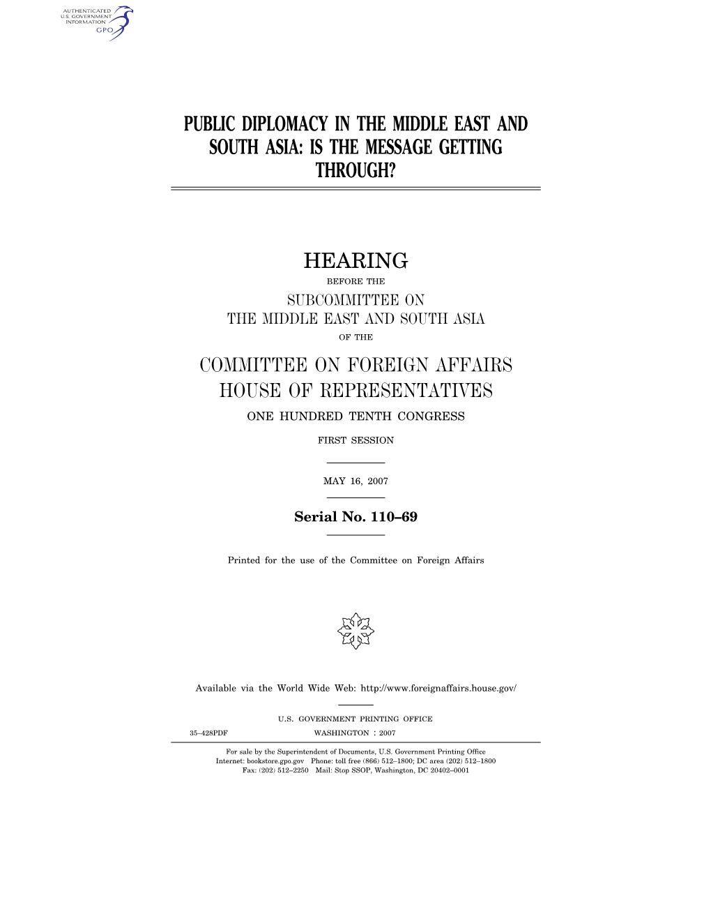 Public Diplomacy in the Middle East and South Asia: Is the Message Getting Through?