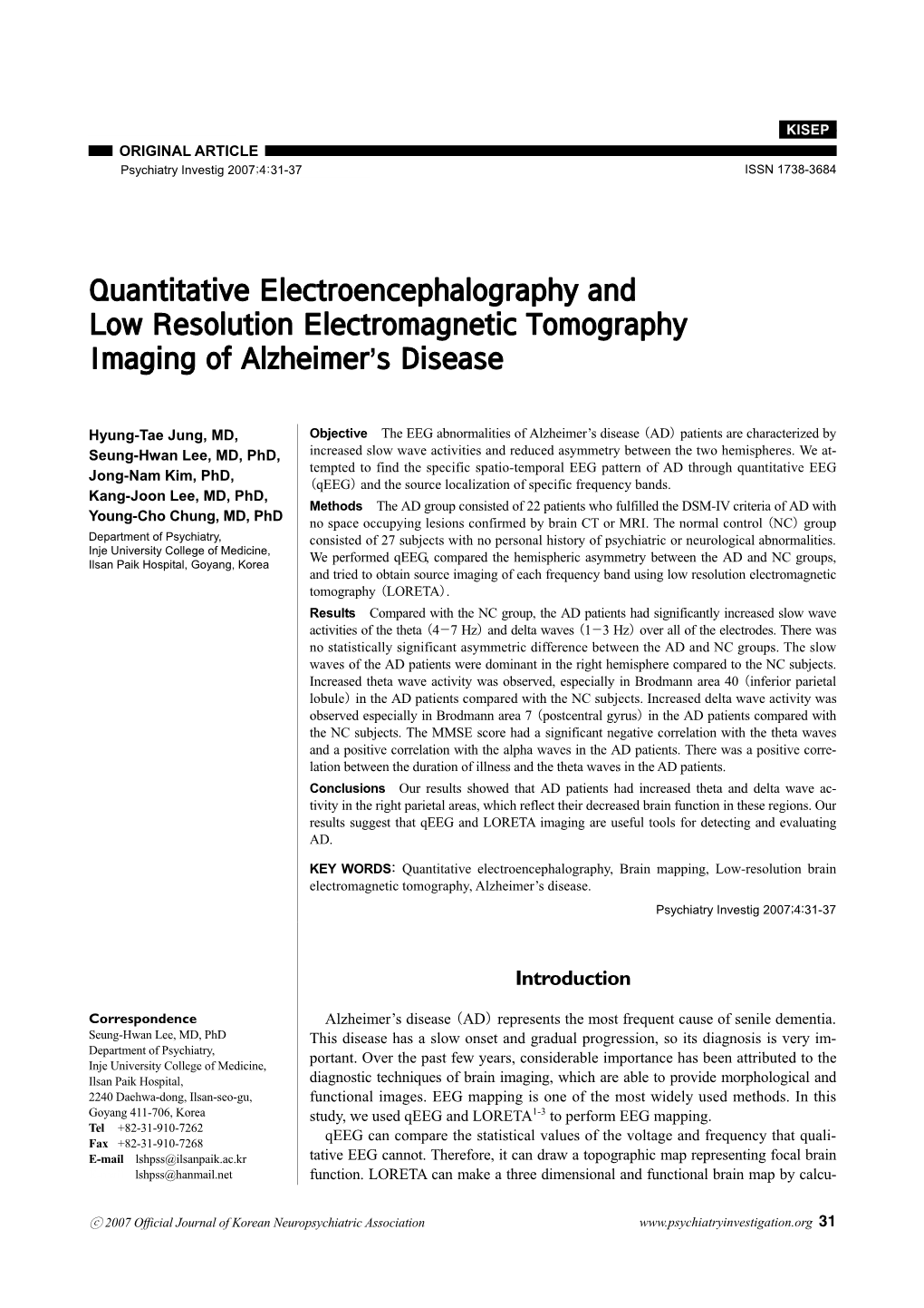 Quantitative Electroencephalography and Low Resolution Electromagnetic Tomography Imaging of Alzheimer’S Disease