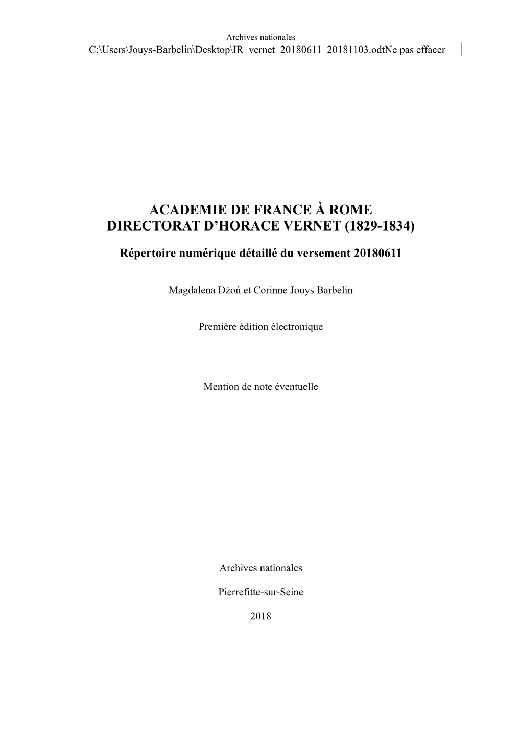 Academie De France À Rome Directorat D'horace Vernet
