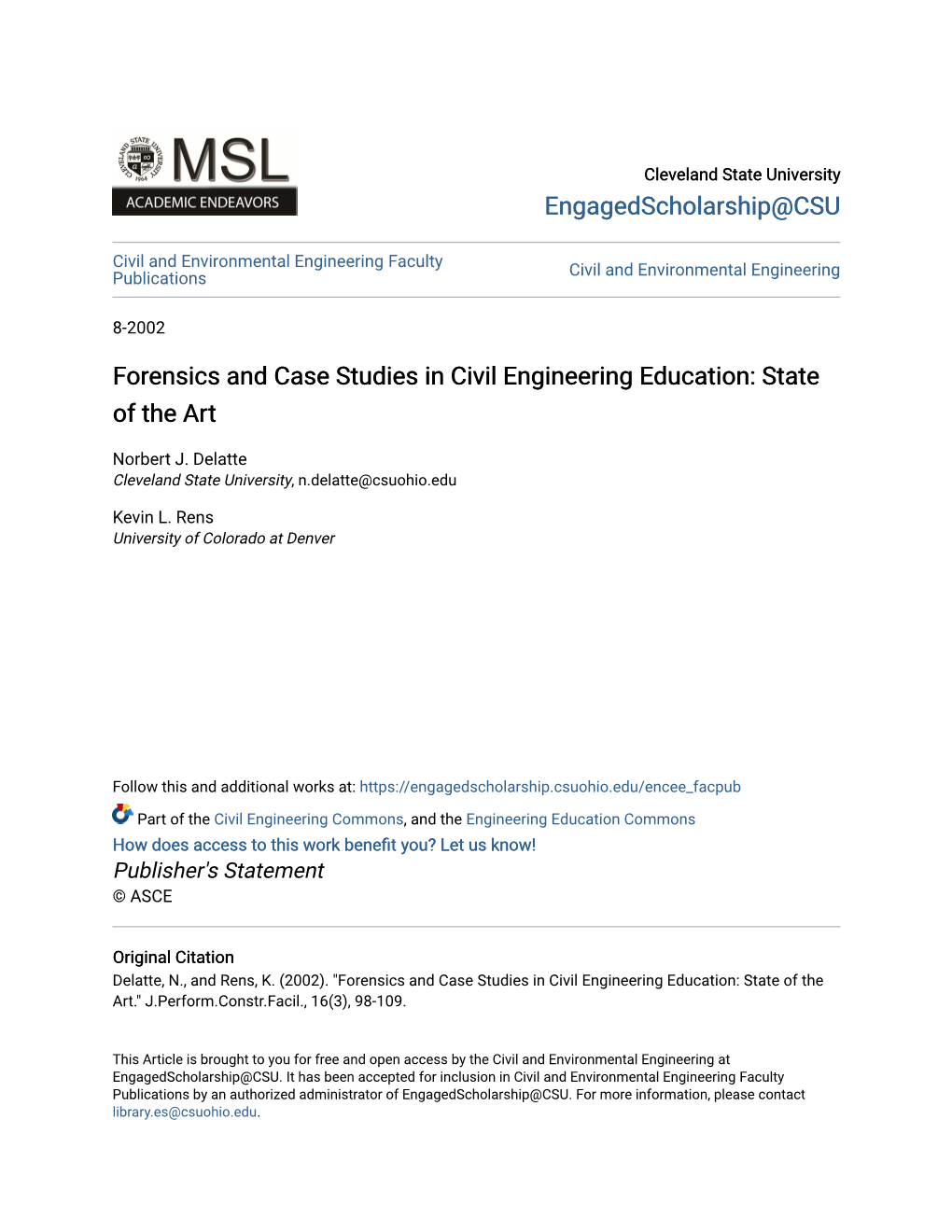 Forensics and Case Studies in Civil Engineering Education: State of the Art