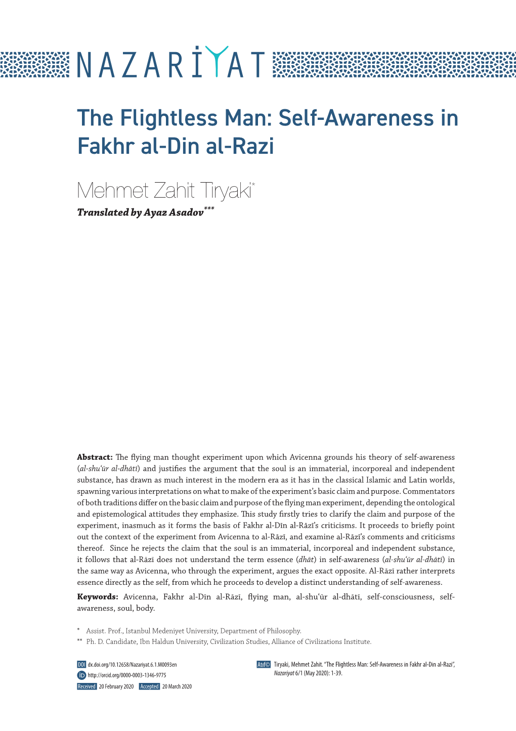 Self-Awareness in Fakhr Al-Din Al-Razi