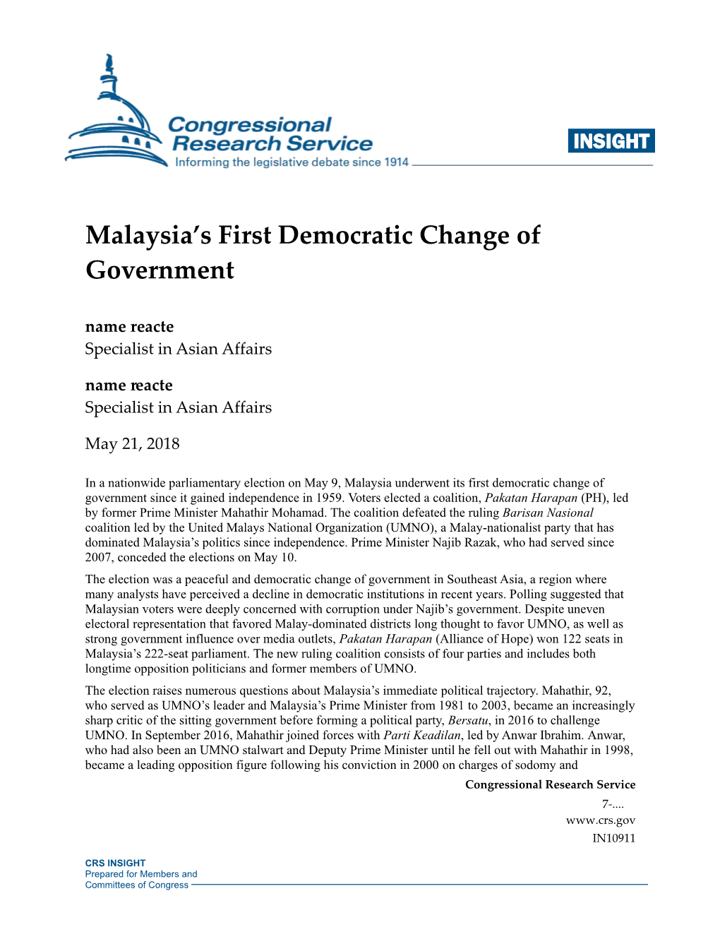 Malaysia's First Democratic Change of Government