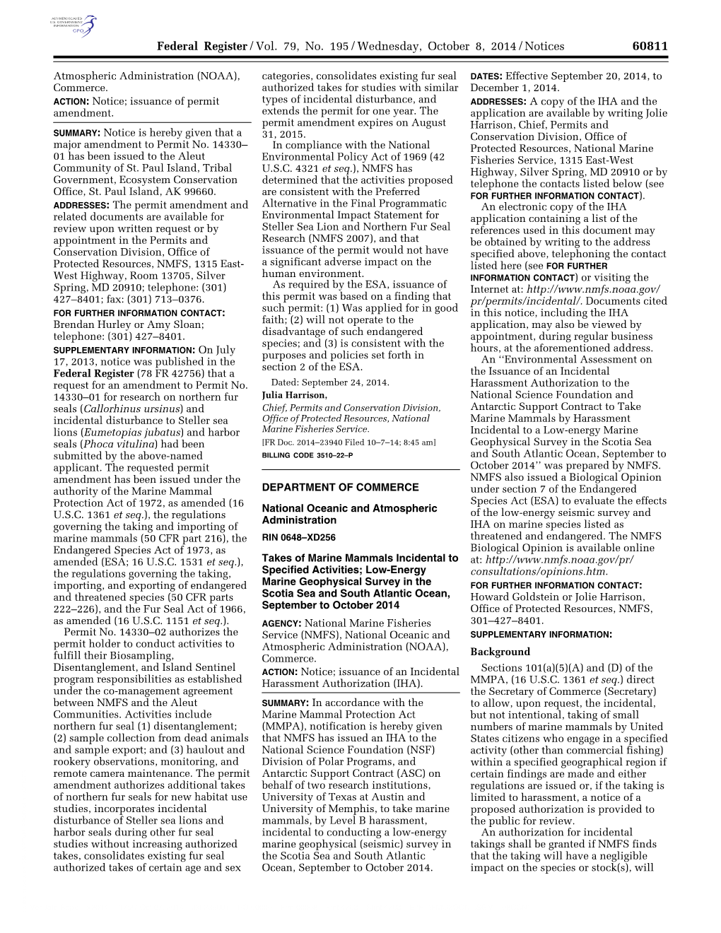 Federal Register/Vol. 79, No. 195/Wednesday, October 8, 2014