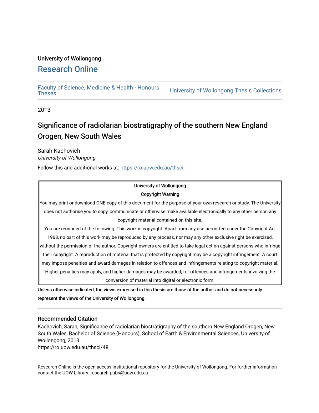 Significance of Radiolarian Biostratigraphy of the Southern New England Orogen, New South Wales