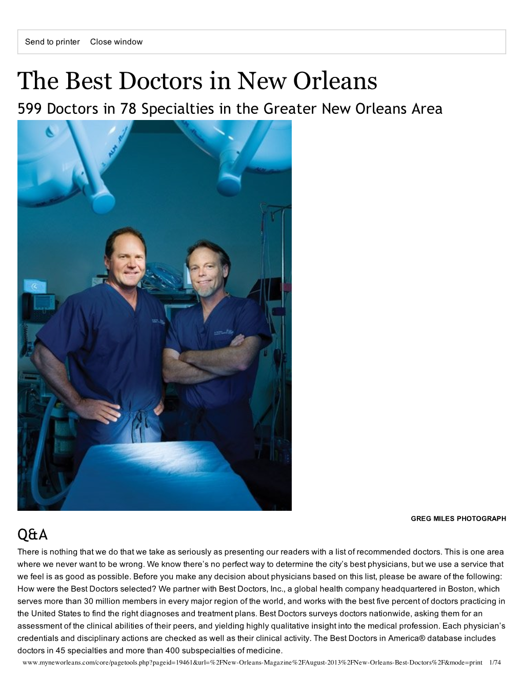 The Best Doctors in New Orleans 599 Doctors in 78 Specialties in the Greater New Orleans Area