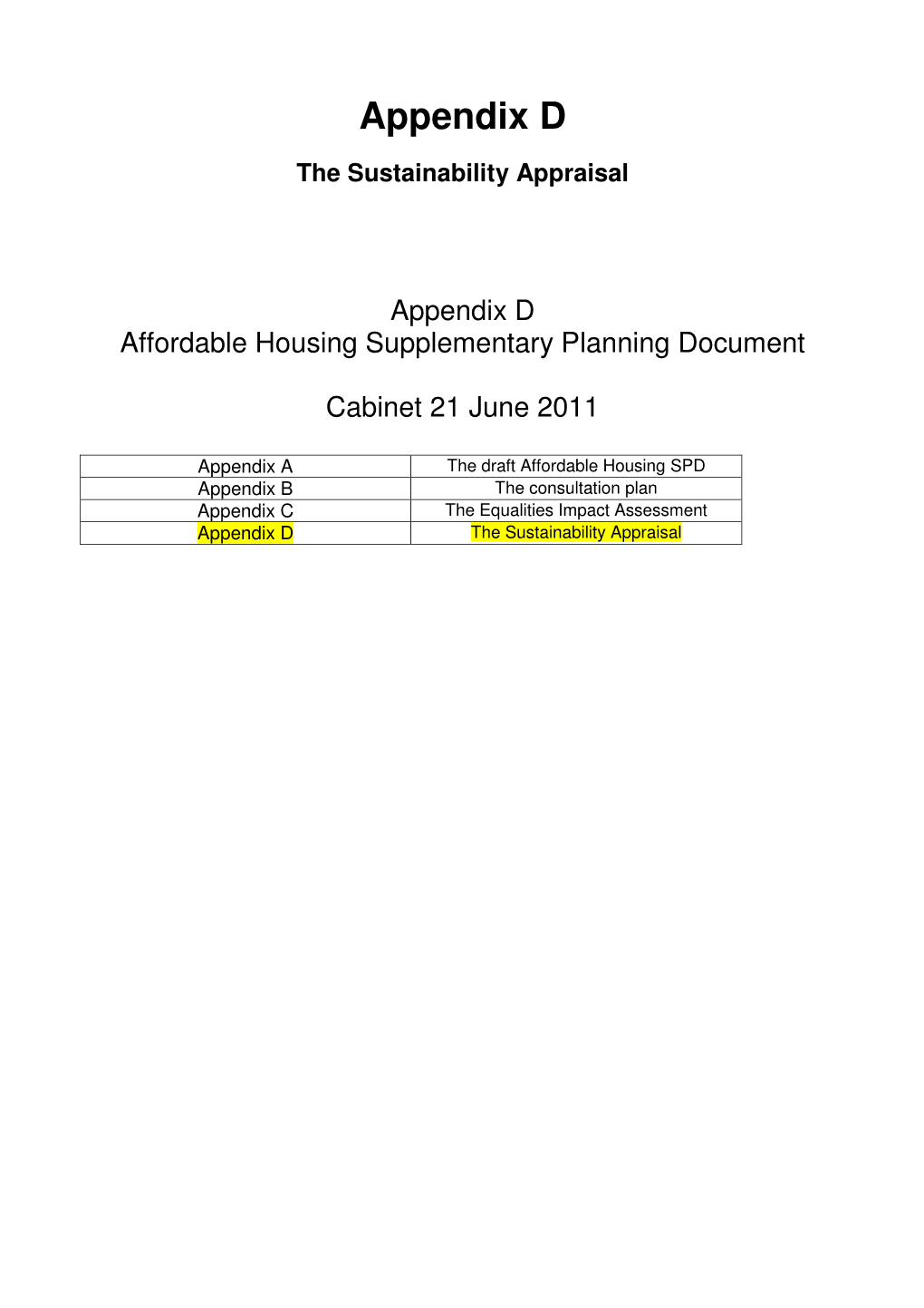 AH SPD Appendix D Sustainability Appraisal