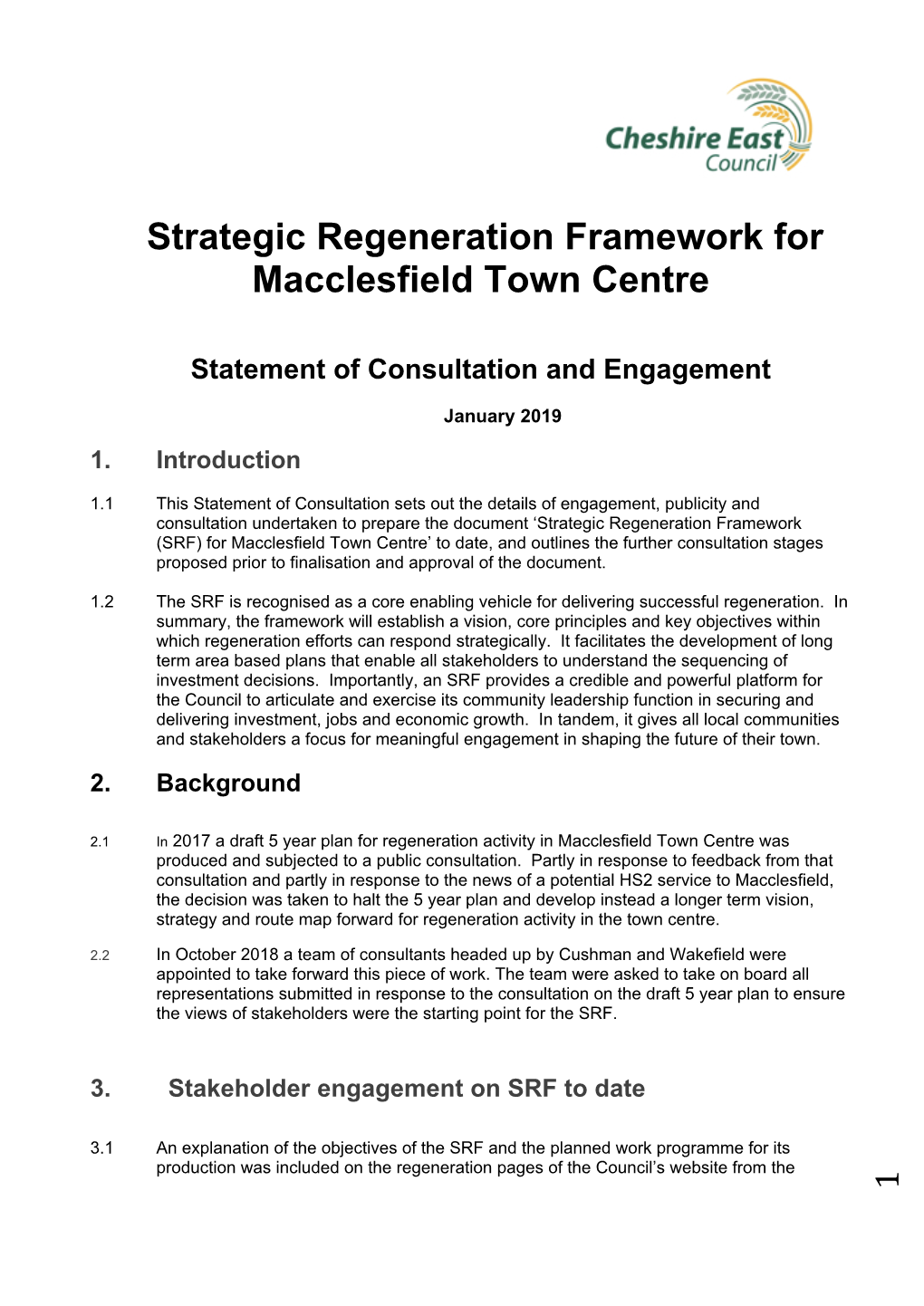 Strategic Regeneration Framework for Macclesfield Town Centre