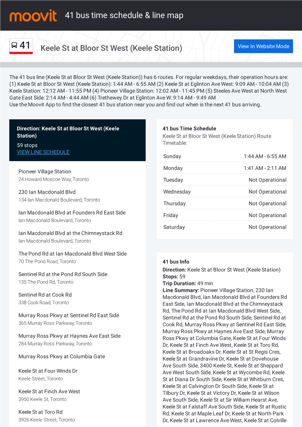 41 Bus Time Schedule & Line Route