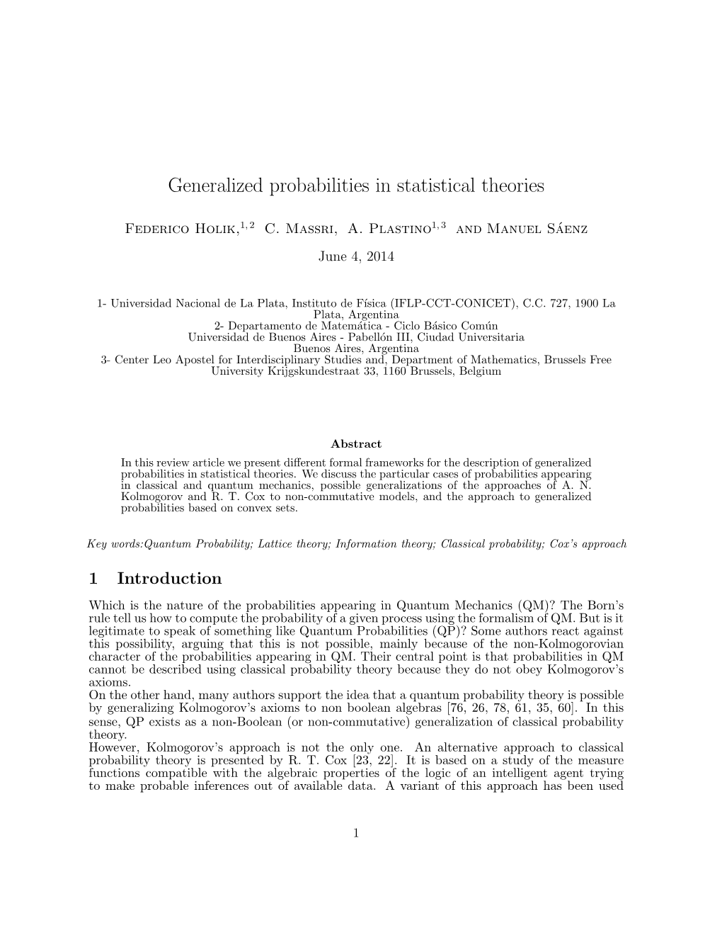 Generalized Probabilities in Statistical Theories