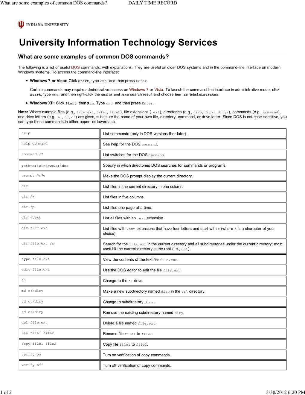 What Are Some Examples of Common DOS Commands? DAILY TIME RECORD