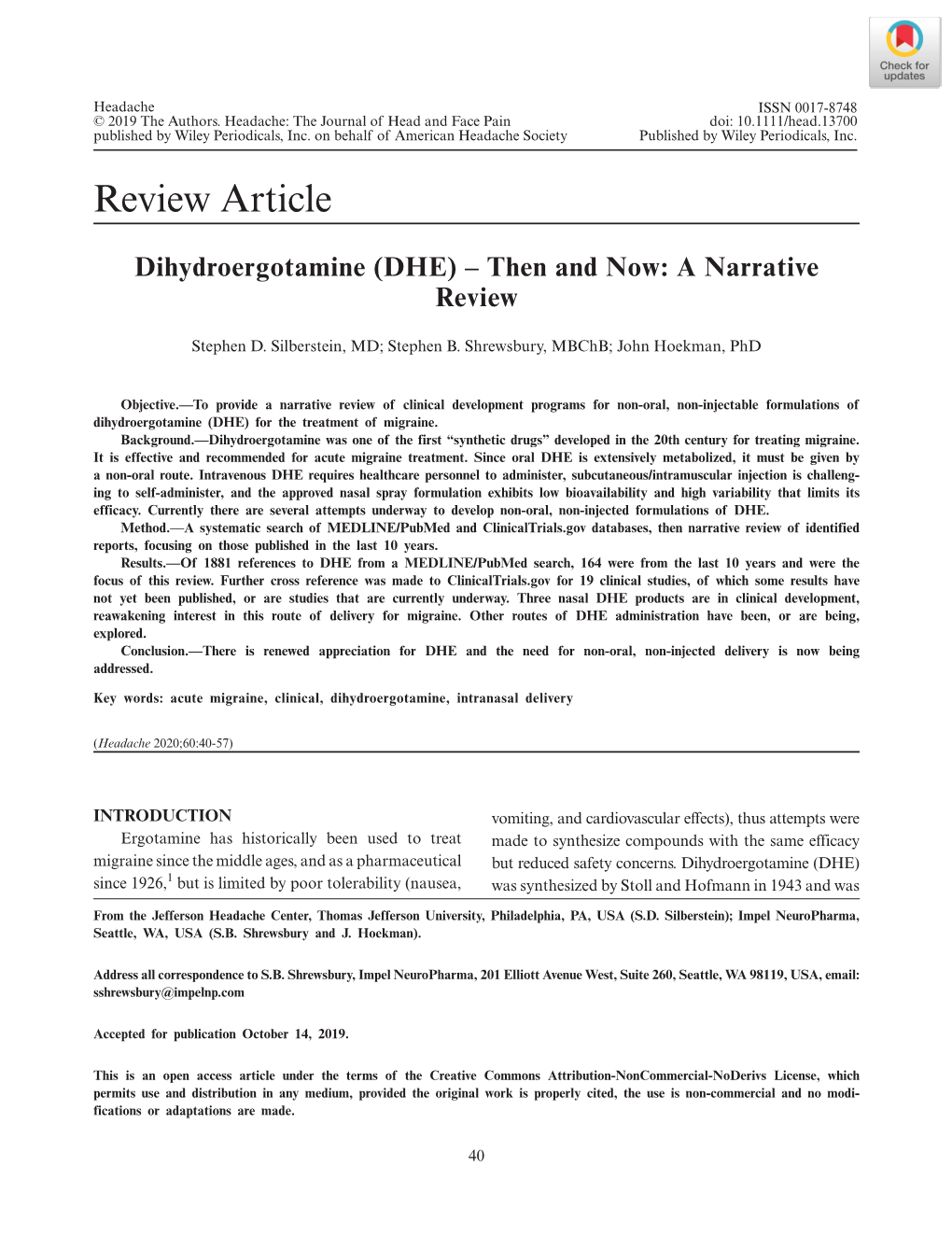 Dihydroergotamine (DHE) – Then and Now: a Narrative Review