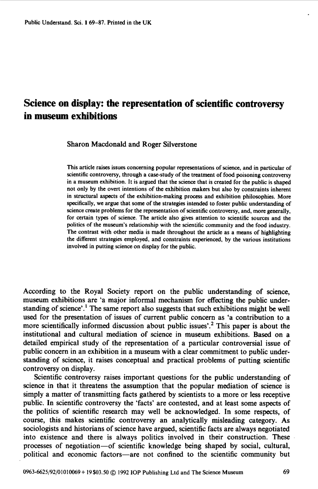 The Representation of Scientific Controversy in Museum Exhibitions