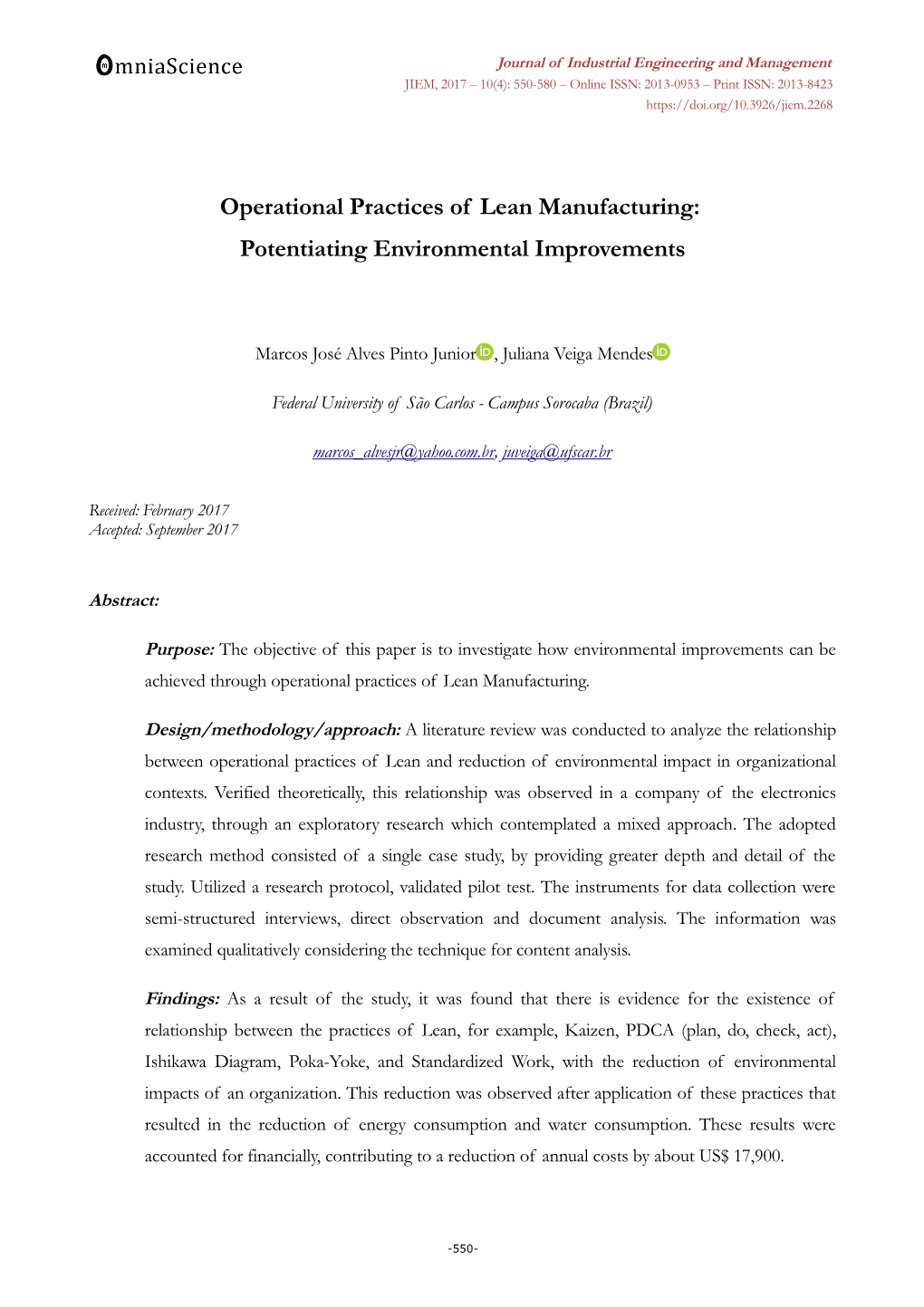 Operational Practices of Lean Manufacturing: Potentiating Environmental Improvements