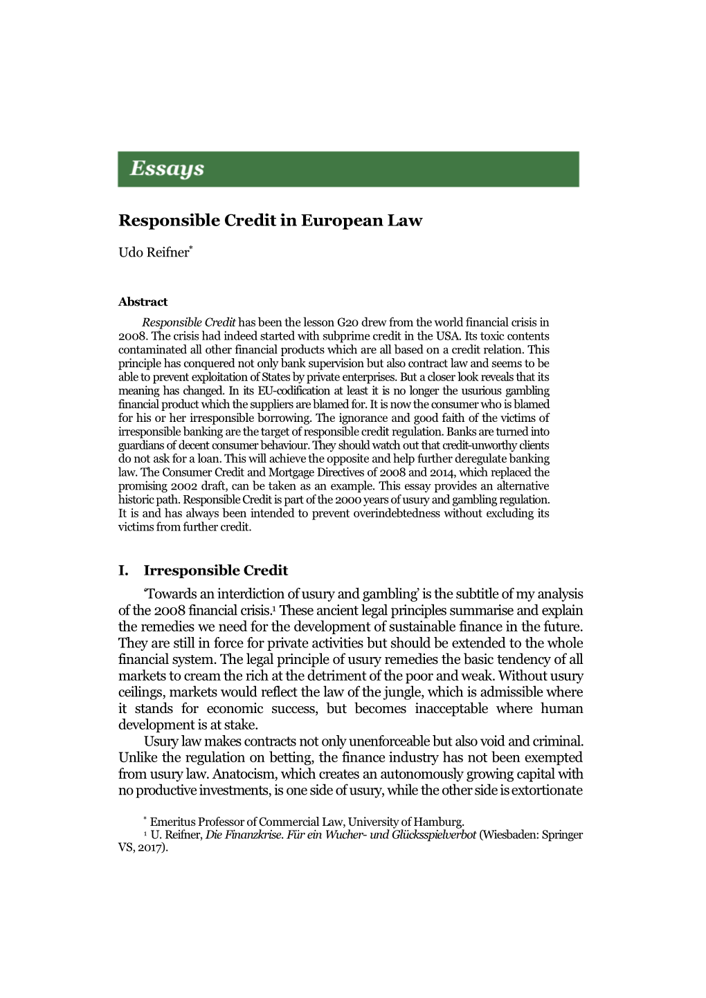 Responsible Credit in European Law