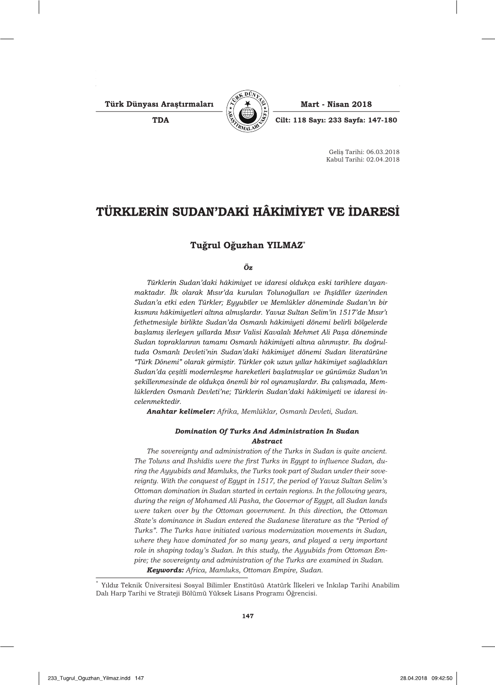 Türklerin Sudan'daki Hâkimiyet Ve Idaresi