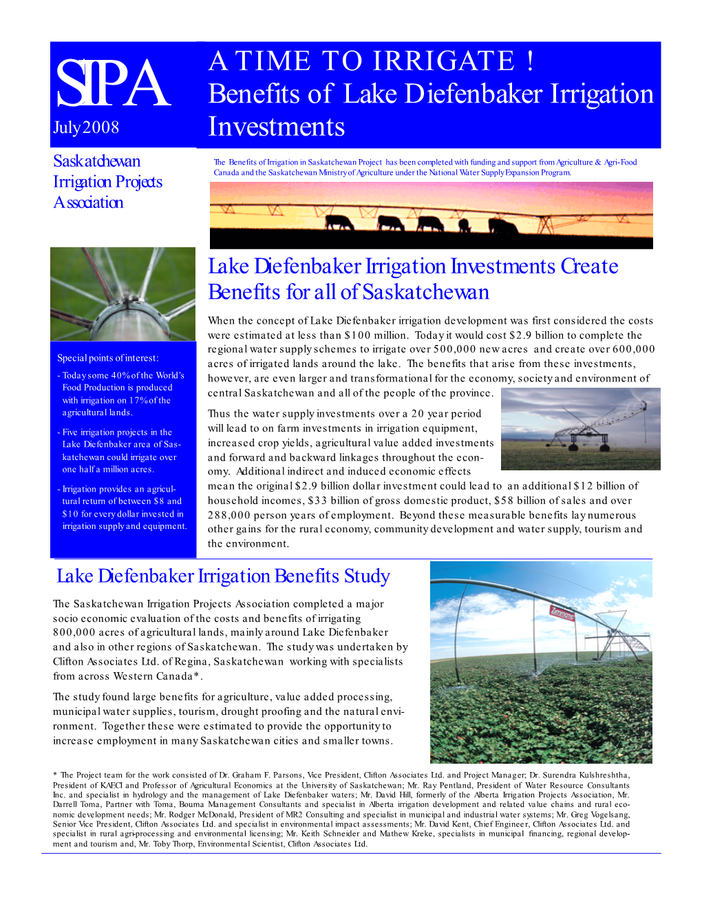 Benefits of Lake Diefenbaker Irrigation Investments