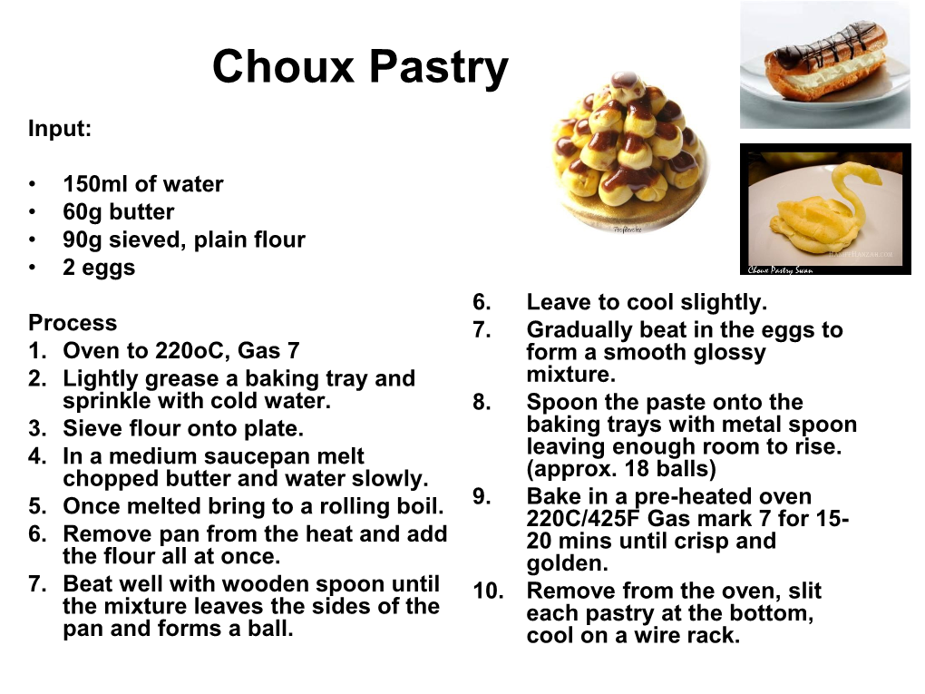 Choux Pastry and Swiss Roll