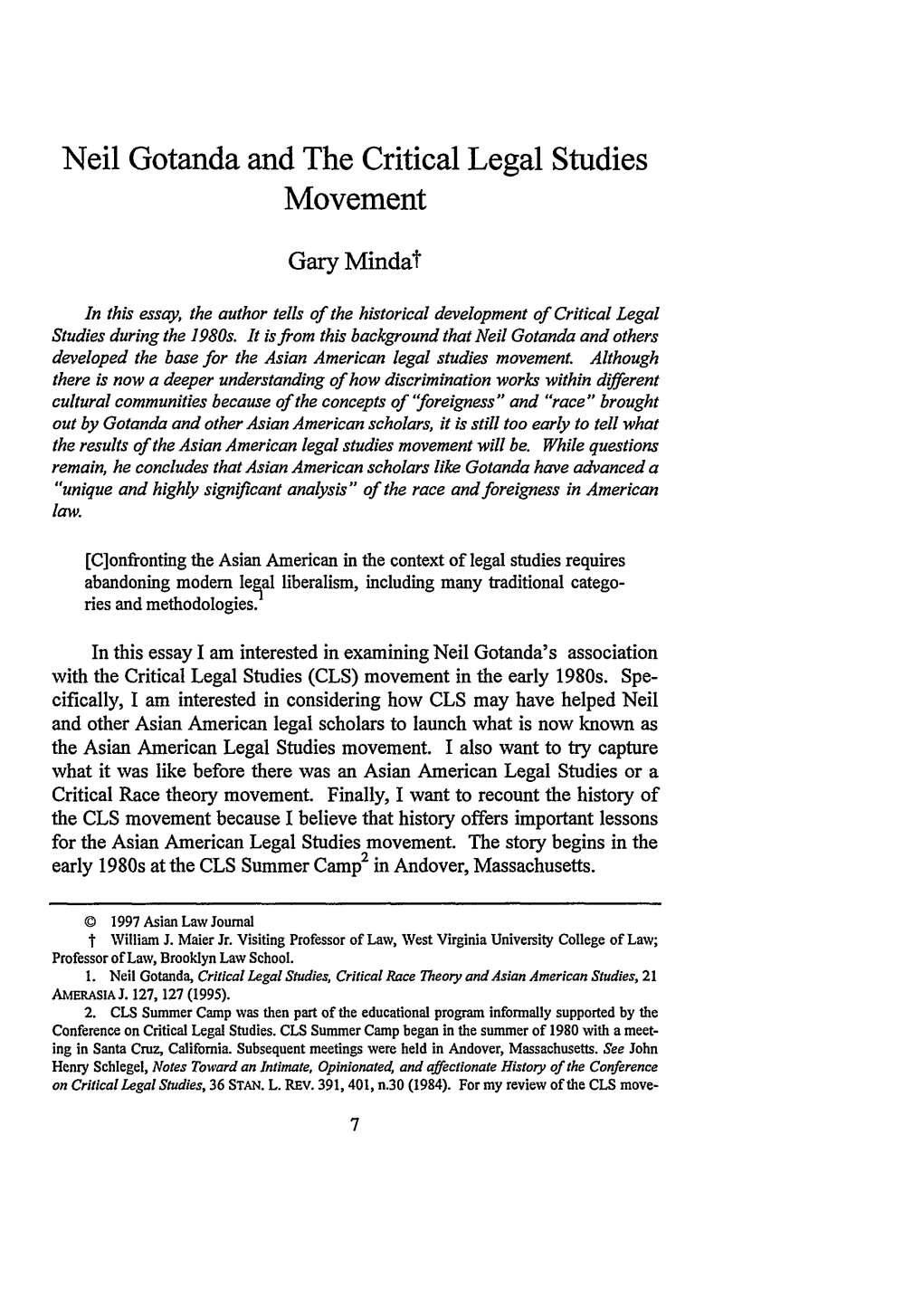 Neil Gotanda and the Critical Legal Studies Movement