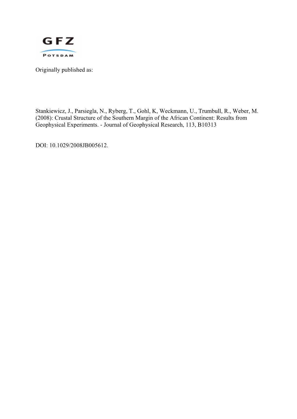 Crustal Structure of the Southern Margin of the African Plate: Results