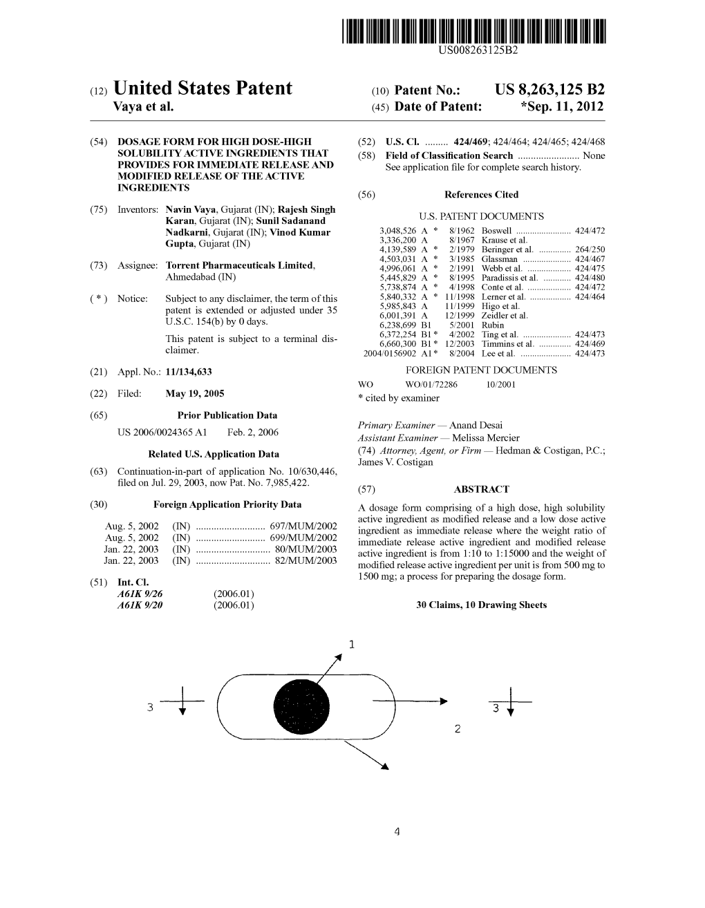 (12) United States Patent (10) Patent No.: US 8.263,125 B2 Vaya Et Al