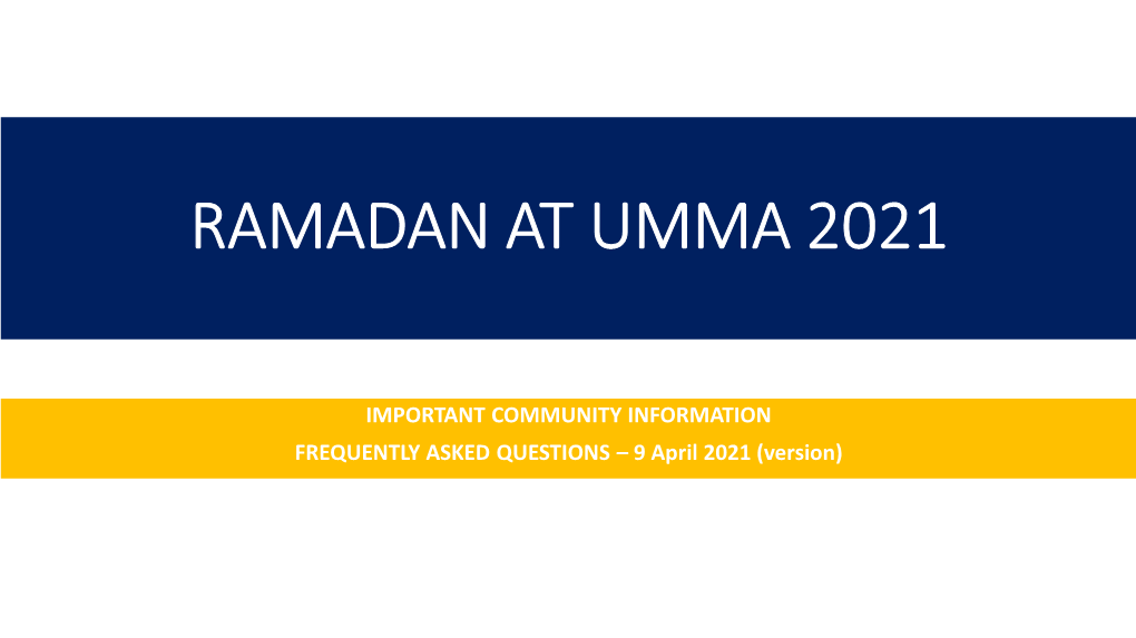 Ramadan at Umma 2021