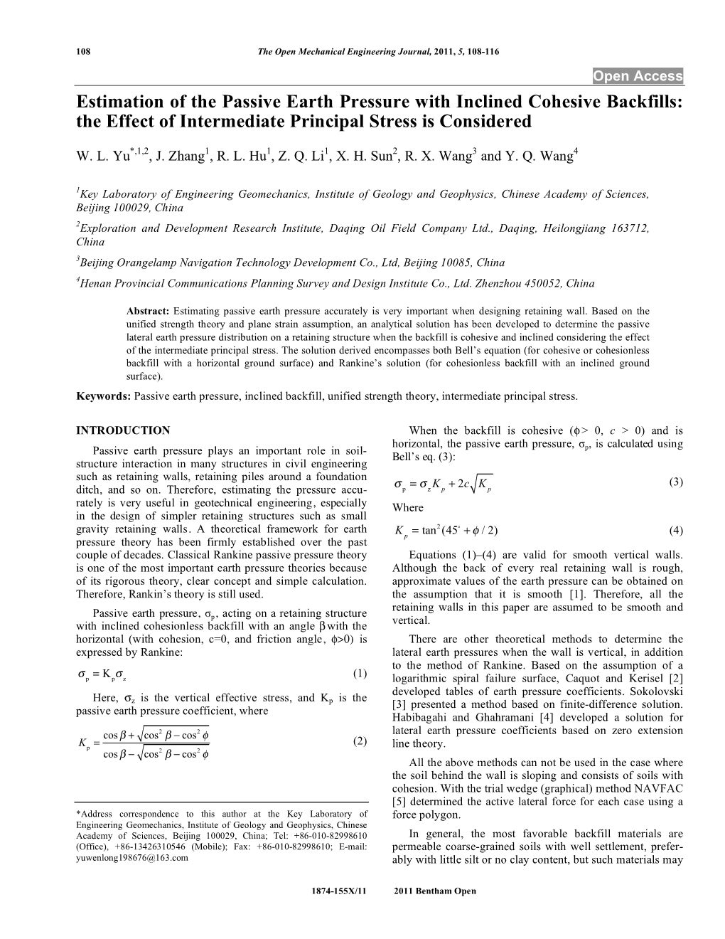 Estimation of the Passive Earth Pressure with Inclined Cohesive Backfills: the Effect of Intermediate Principal Stress Is Considered