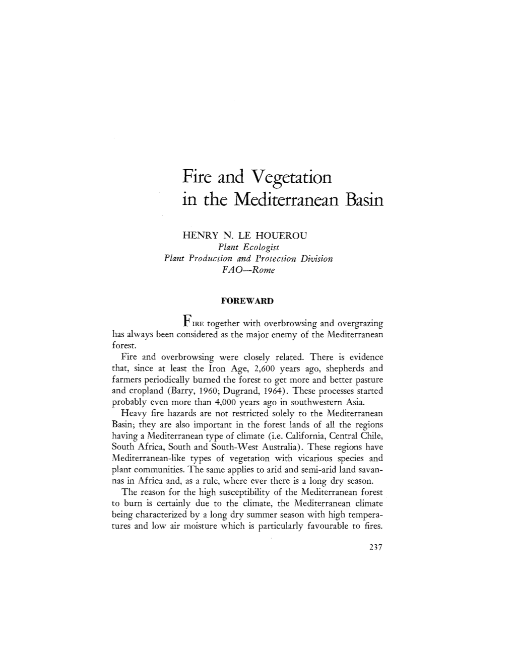 Fire and Vegetation in the Mediterranean Basin