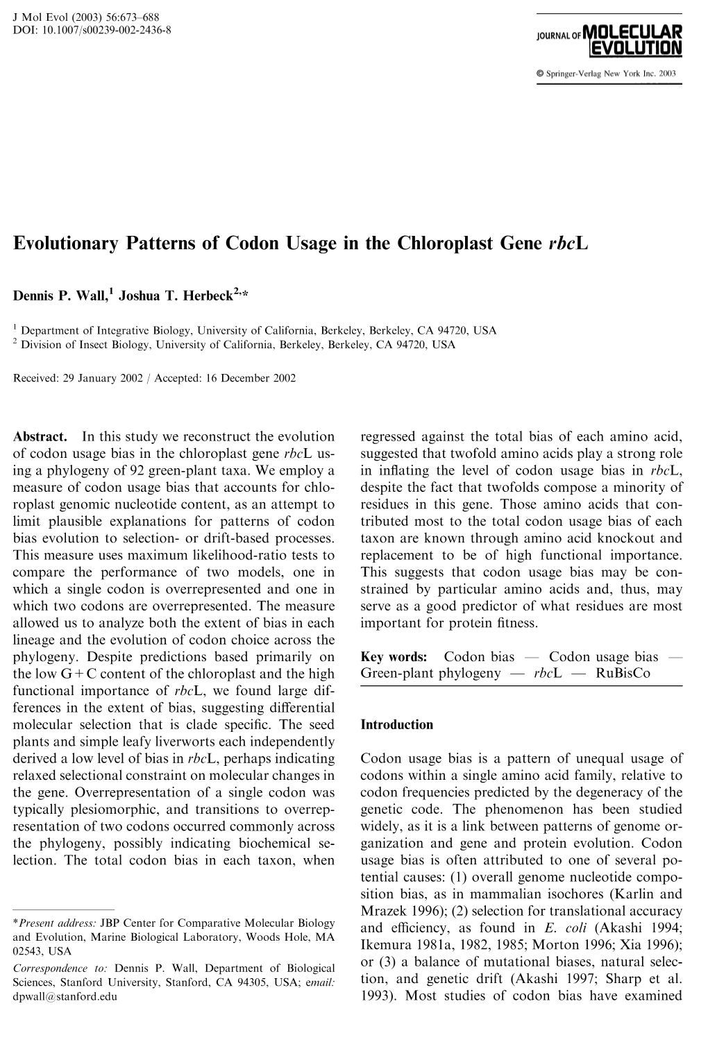 Evolutionary Patterns of Codon Usage in the Chloroplast Gene Rbcl