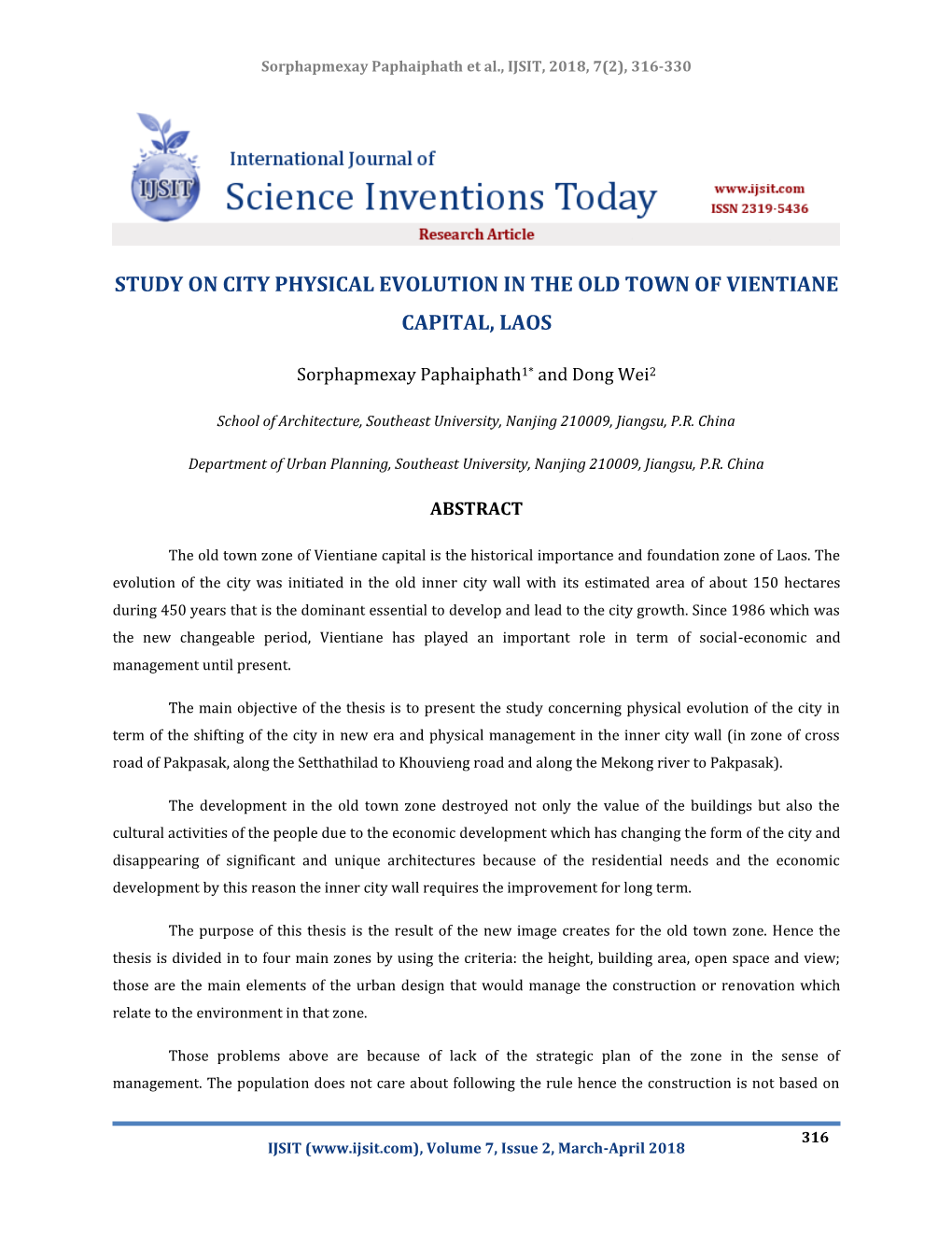 Study on City Physical Evolution in the Old Town of Vientiane Capital, Laos